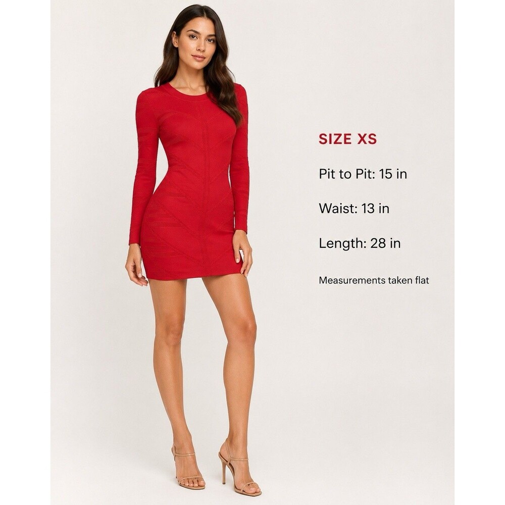 Torn by Ronny Kobo XS Red Bandage Bodycon Mini Dress Long Sleeve Zip Back
